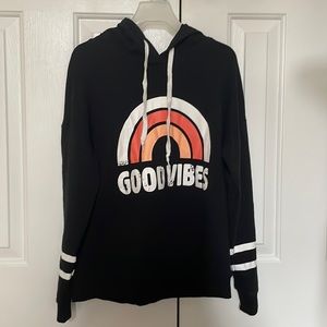 Juniors black “Good Vibes” hoodie, size S, very stretchy and barley used.